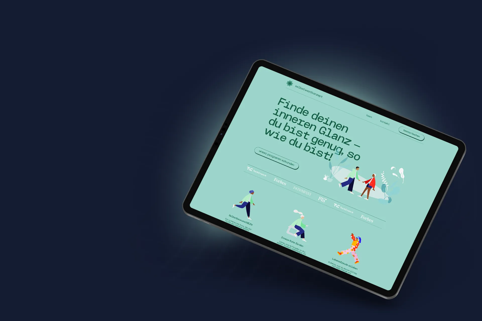 Die Startseite der Firma Selbstwertkonzept wird auf einem iPad Pro angezeigt.